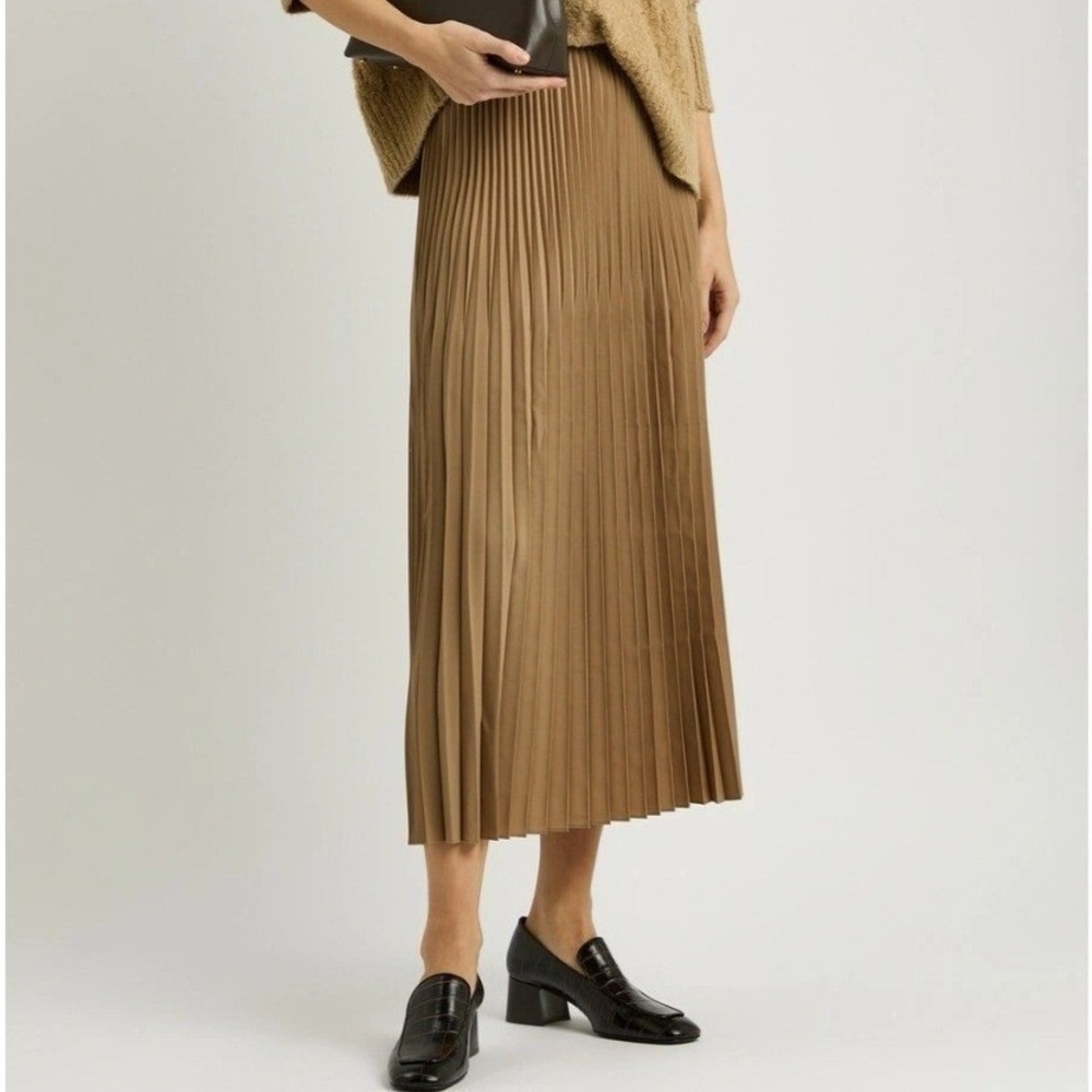 Eileen Fisher Wool Silk Pleated Skirt Biscuit Tan Pull On XS